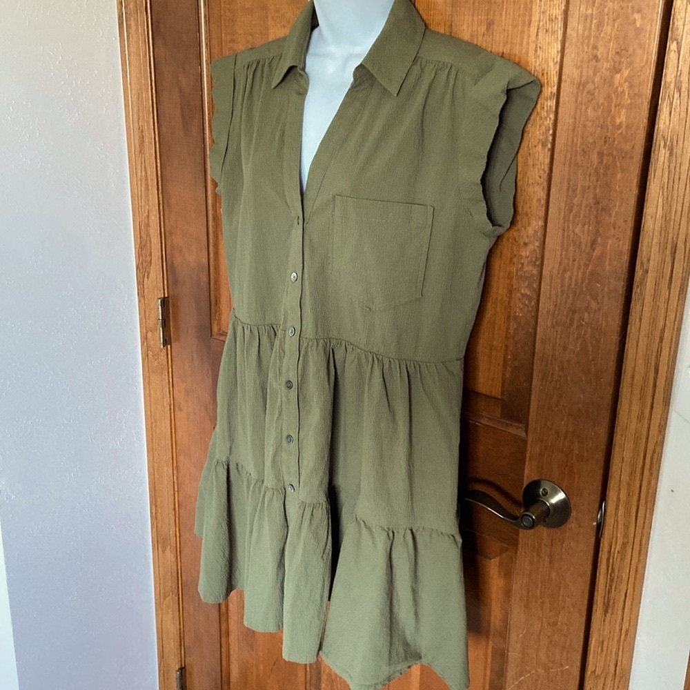 Veronica Beard Trisha Tiered Shirt Green Dress with liner Button Down Size Large - Picture 6 of 15